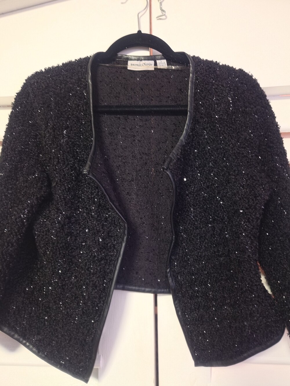 Ann Taylor Black Sparkle Bouclé Open-Front Blazer